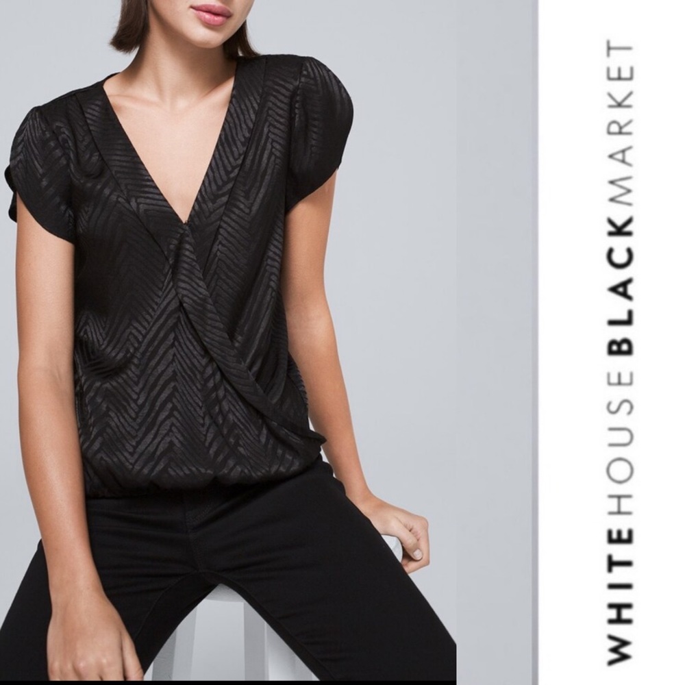 White House black market surplice satin top New